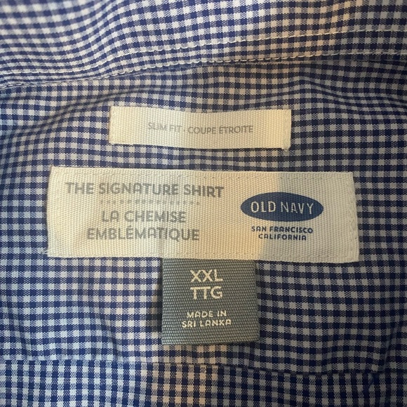 OLD NAVY Classic Signature Shirt Men's XXL Slim Blue Check long sleeve button up - Picture 7 of 7